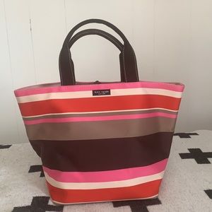 Kate Spade pink/brown luggage stripe purse